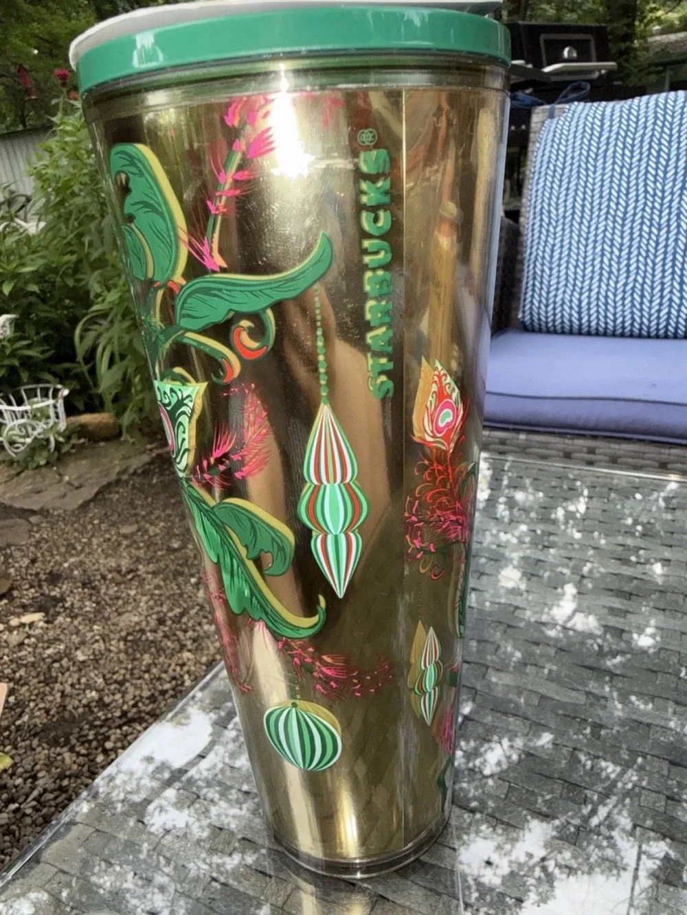 Starbucks 2024 Holiday Gold Peacock Reindeer Straw Topper Venti Tumbler 24oz NEW